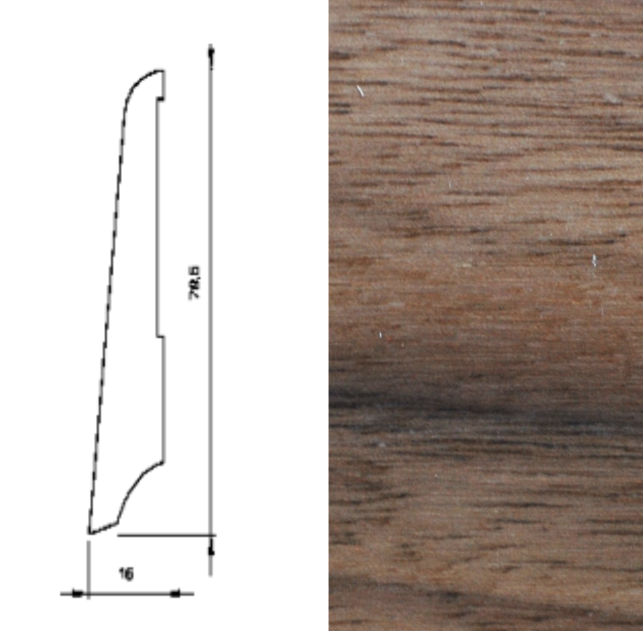 Drewniana listwa przypodłogowa lakierowana KS80 (240 cm x 7,9 cm x 1,6 cm) Orzech Amerykański