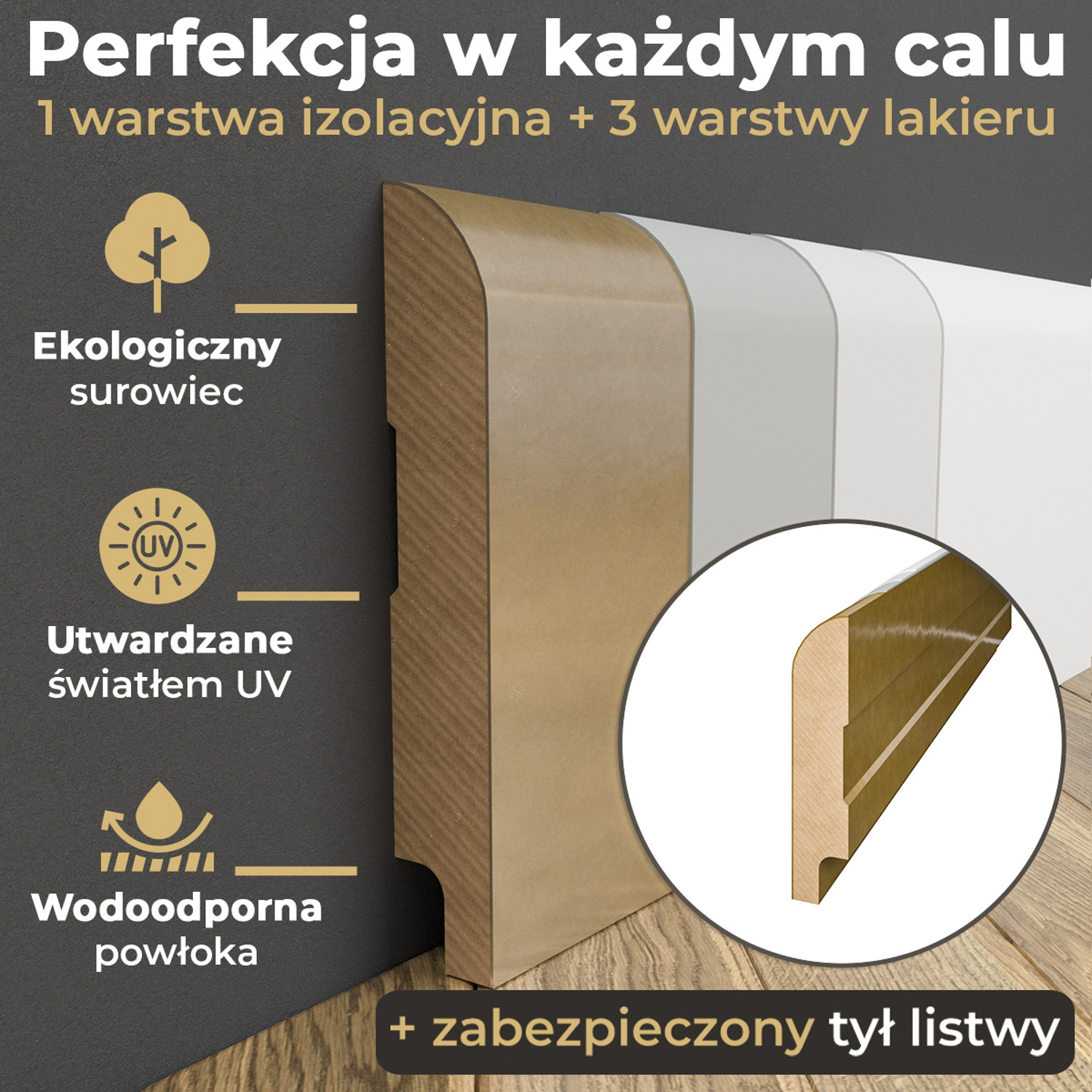 Listwa przypodłogowa MDF lakierowana biała z wodoodporną powłoką OTTO 8cm