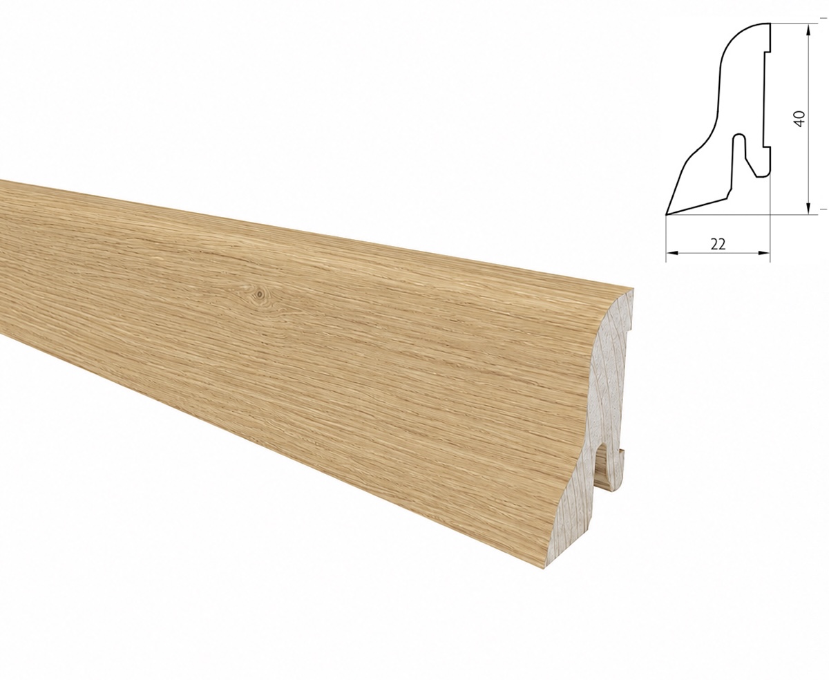 PRÓBKA 20 CM - Listwa przypodłogowa drewniana 40x22 mm - dąb lakierowany