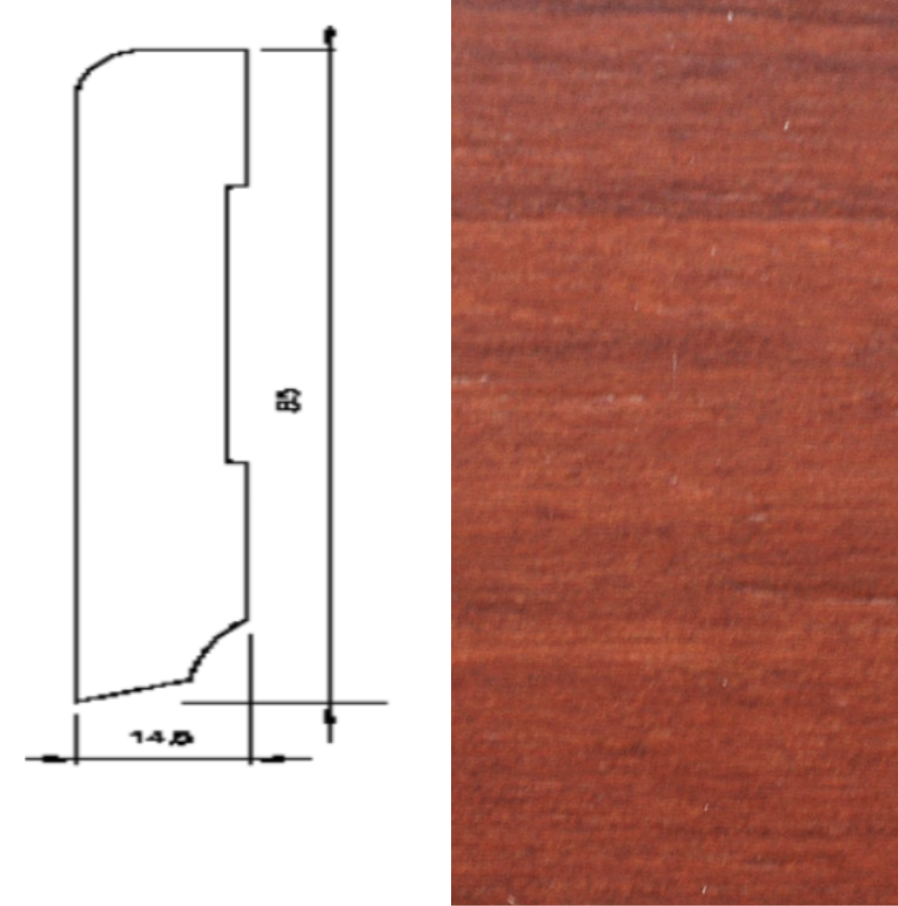 Drewniana listwa przypodłogowa lakierowana 60/16 (240 cm x 6 cm x 1,5 cm) Mahoń