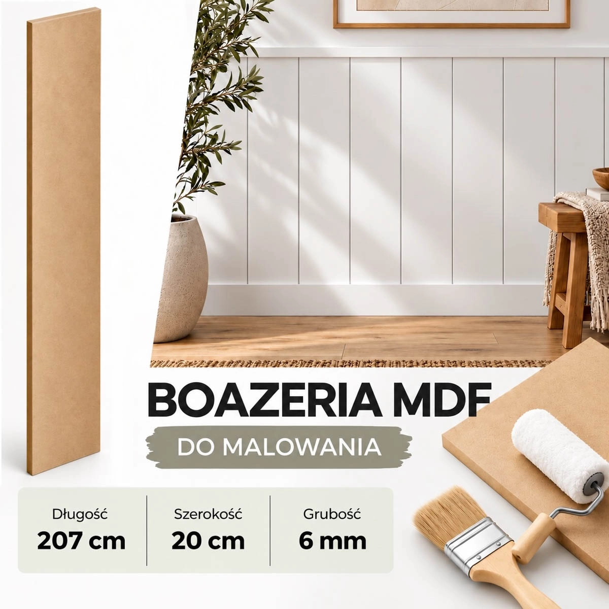 Listwa boazeryjna ELEGANT XL z MDF do malowania