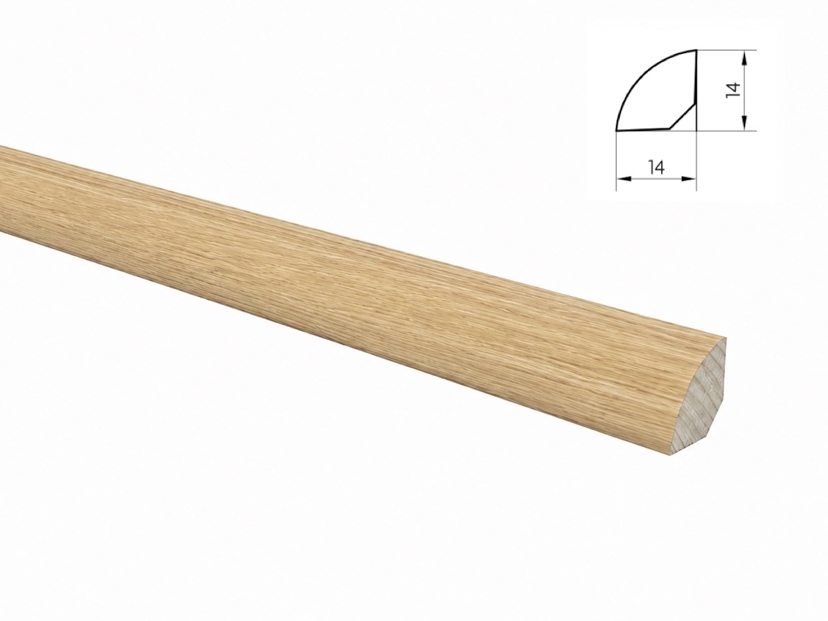 Ćwierćwałek drewniany wypukły 14x14 mm - dąb europejski lakierowany