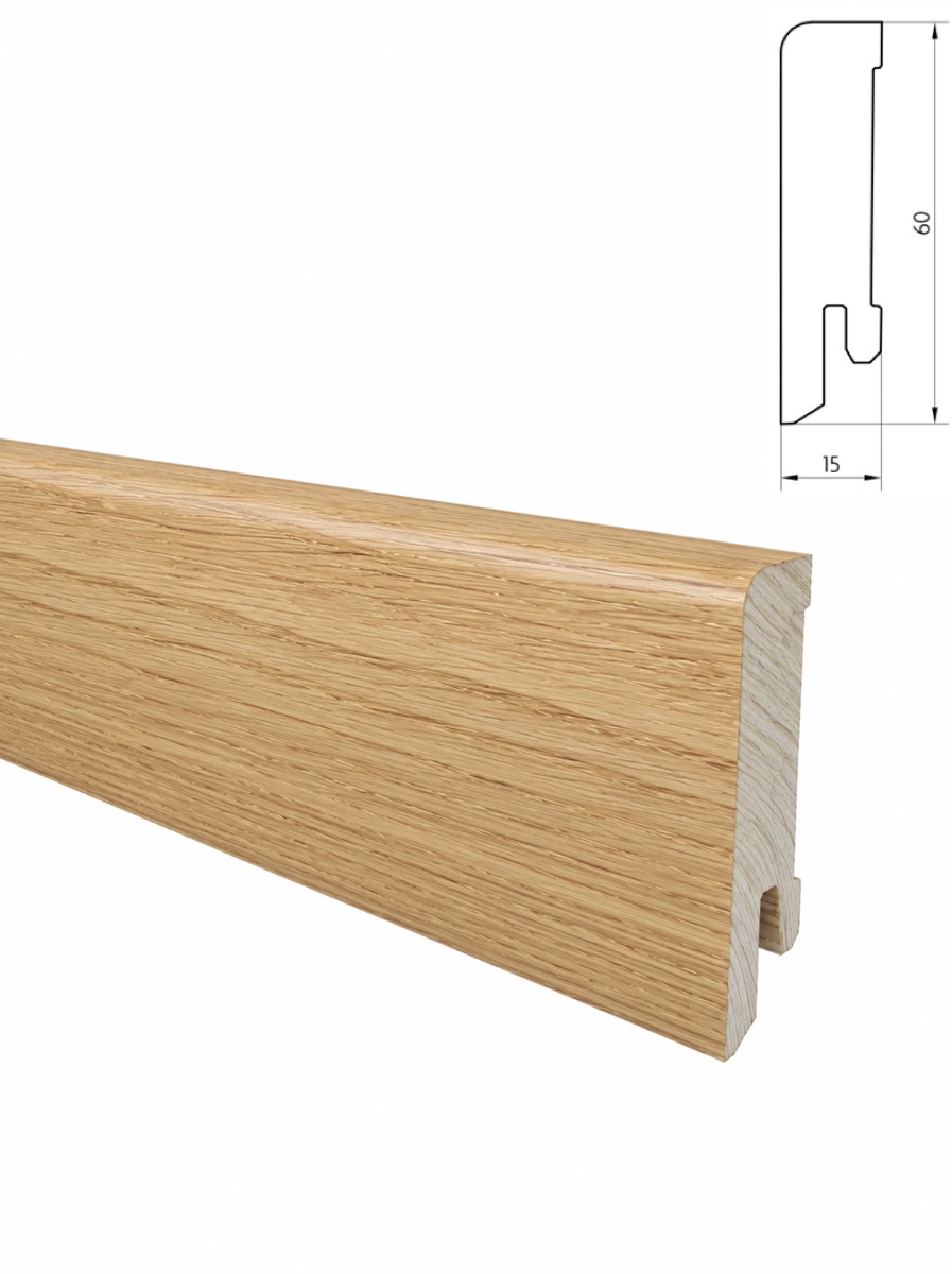 Listwa przypodłogowa drewniana 60x15 mm - dąb europejski lakierowany