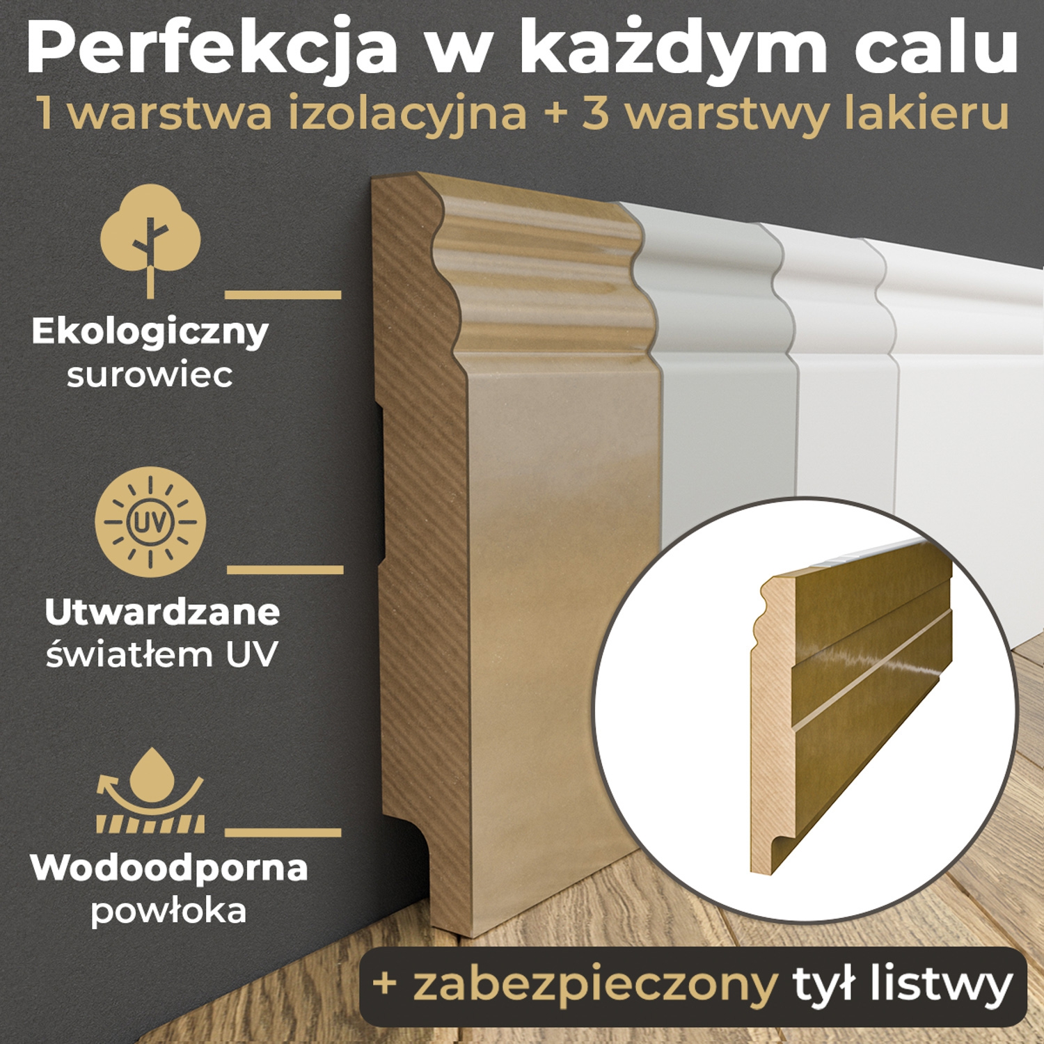 Listwa przypodłogowa MDF lakierowana biała z wodoodporną powłoką ESTILO 8cm