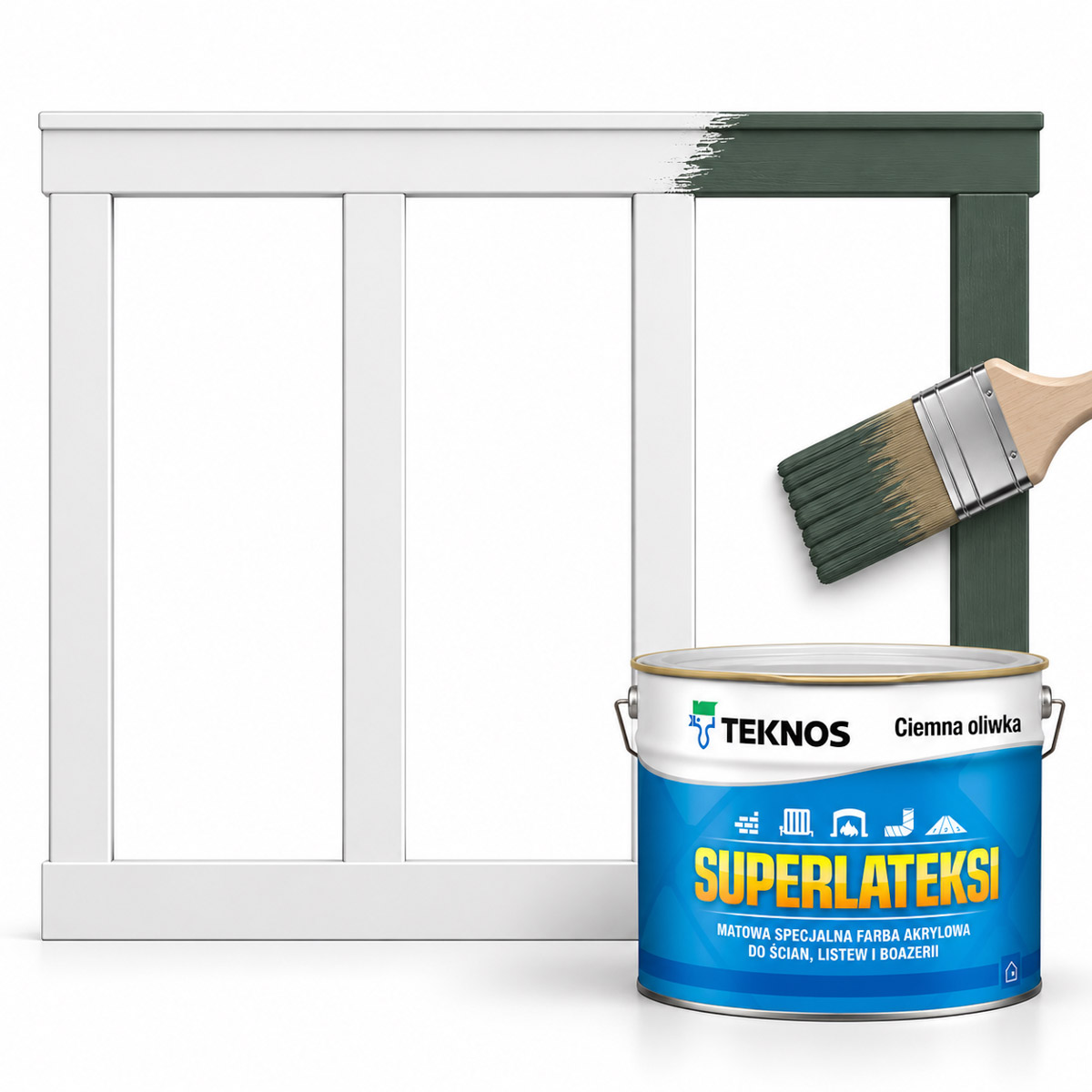 Boazeria ścienna FRAME do malowania - długość 200 cm, wysokość 123 cm + Farba Oliwkowy Grafit