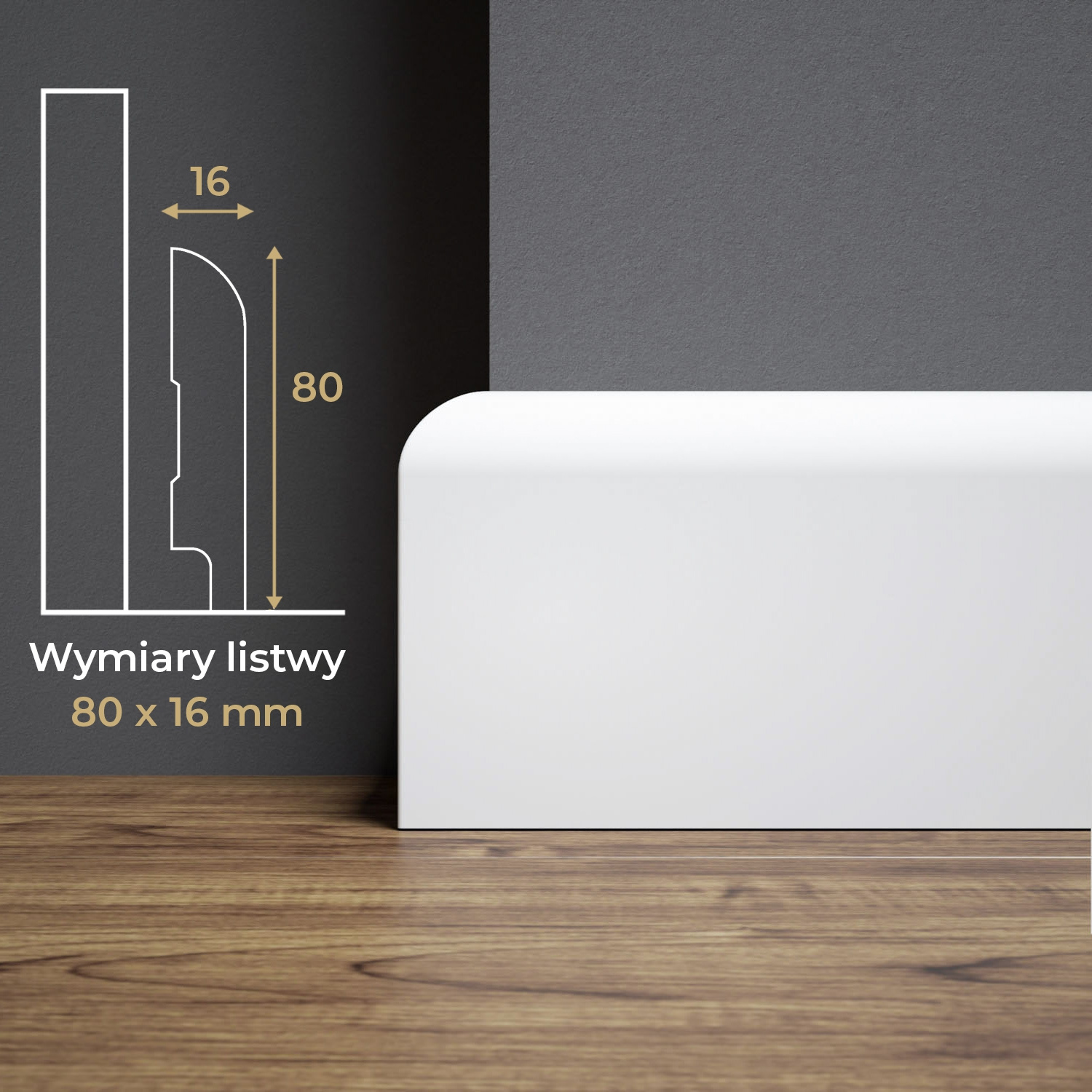 PRÓBKA 20 CM - Listwa przypodłogowa MDF lakierowana biała z wodoodporną powłoką OTTO 8cm