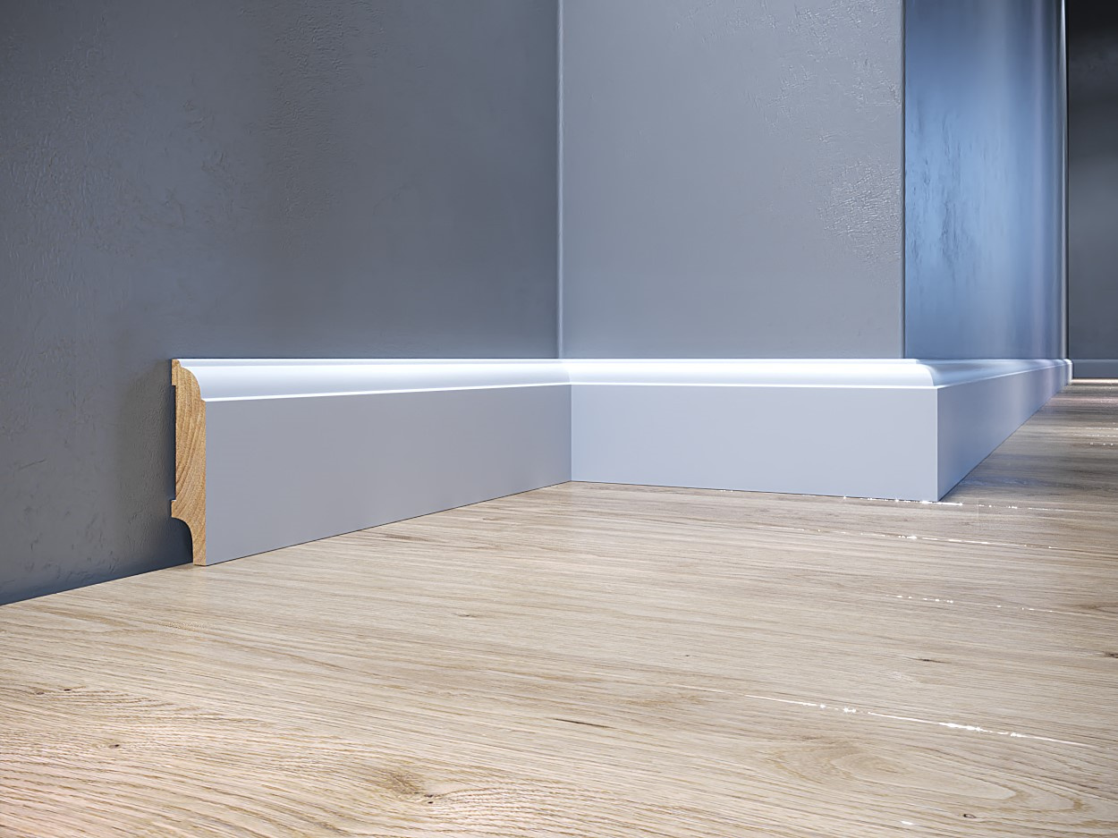 Listwa przypodłogowa drewniana lakierowana AGAT68 (240 cm x 6,8 cm x 1,6 cm) biały RAL 9003