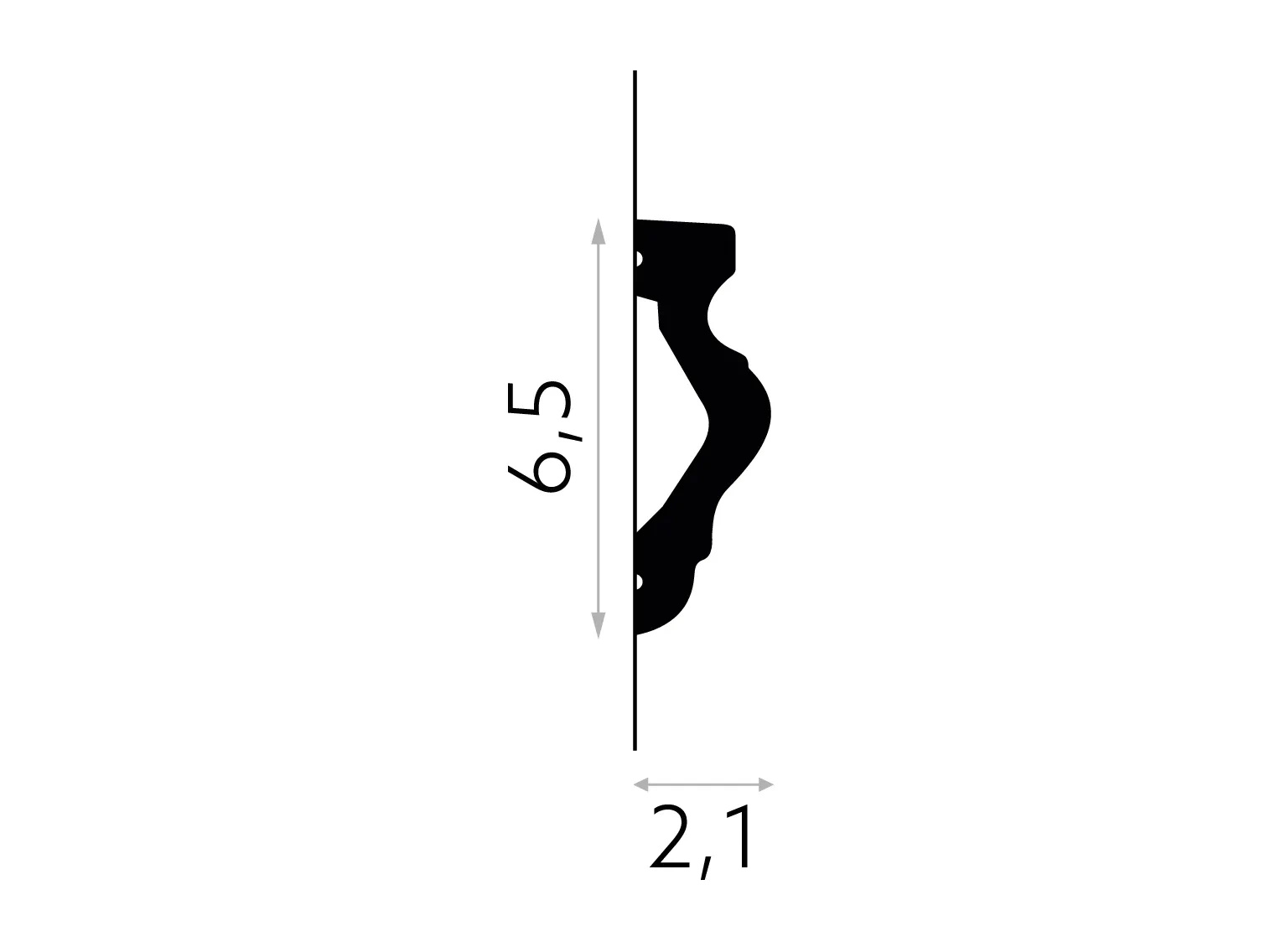 Listwa ścienna biała MD308 wym. 200 x 2.1 x 6.5 cm, z PolyForce