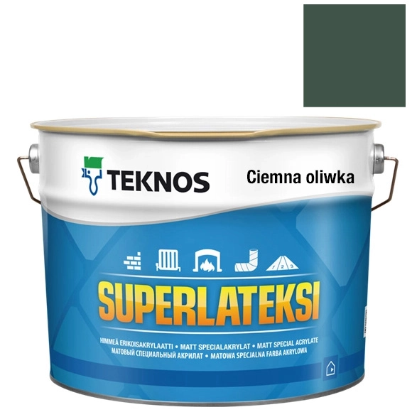 Teknos Superlateksi NCS S7010G10Y – puszka matowej farby akrylowej w kolorze grafit oliwkowy.