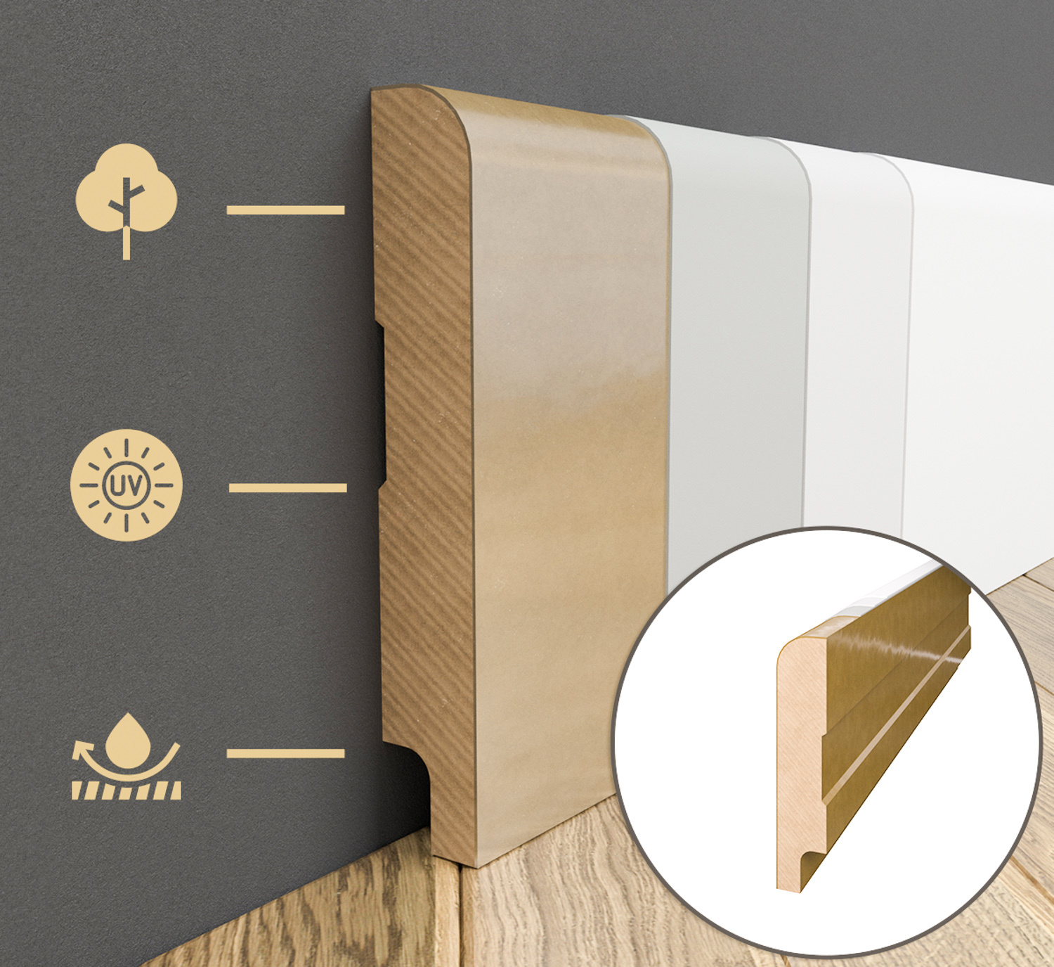 PRÓBKA 20 CM - Listwa przypodłogowa MDF lakierowana wodoodporna powłoka SOLO SLIM 8cm