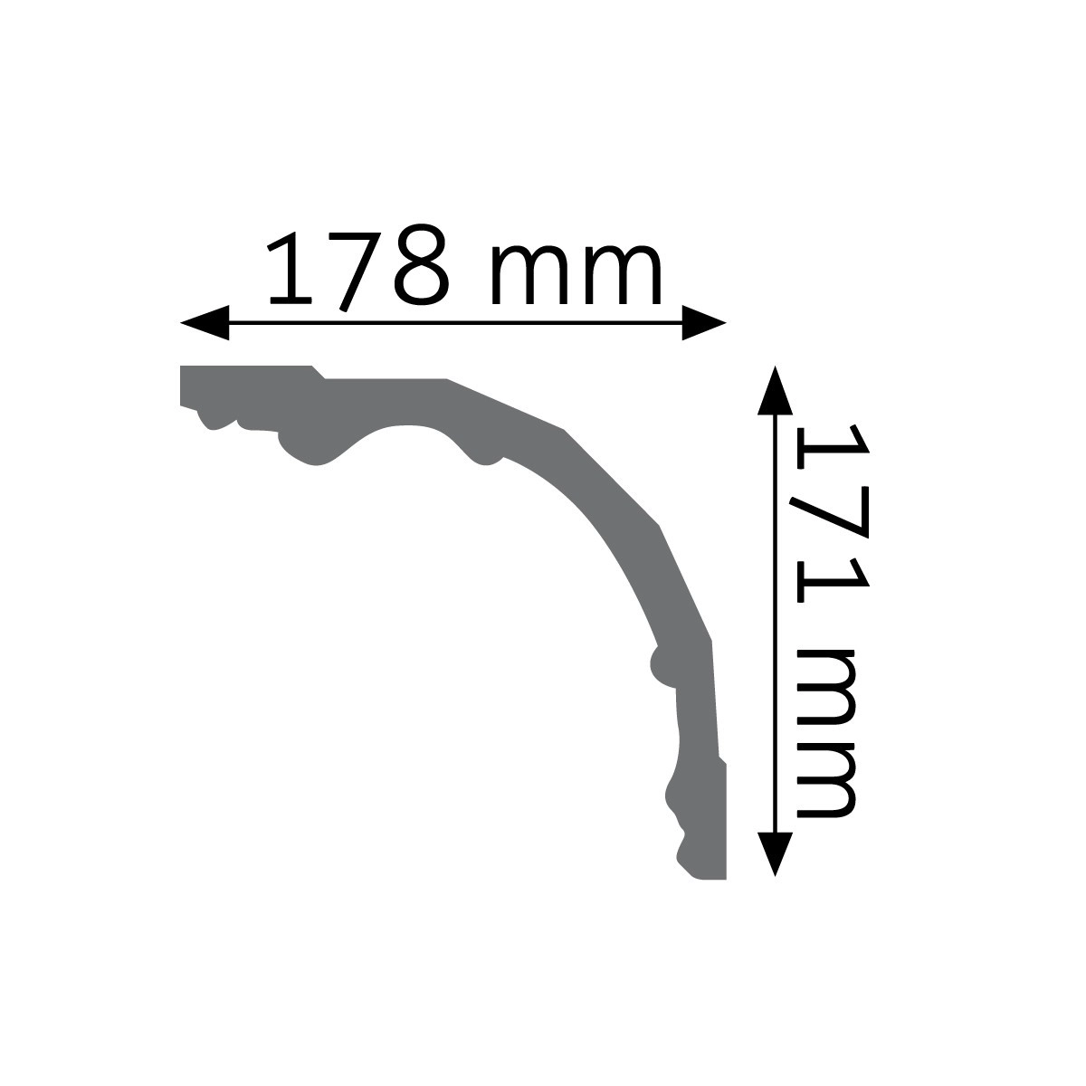 Listwa gzymsowa LGG-35 – schemat techniczny profilu z wymiarami 178 mm szerokości i 171 mm wysokości.