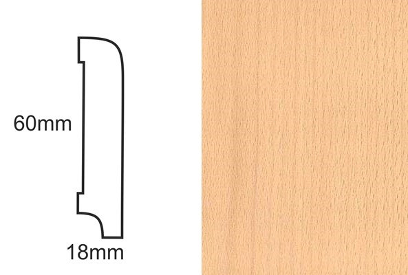 Listwa przypodłogowa fornirowana lakierowana CP60 (240 cm x 6 cm x 1,8 cm) buk
