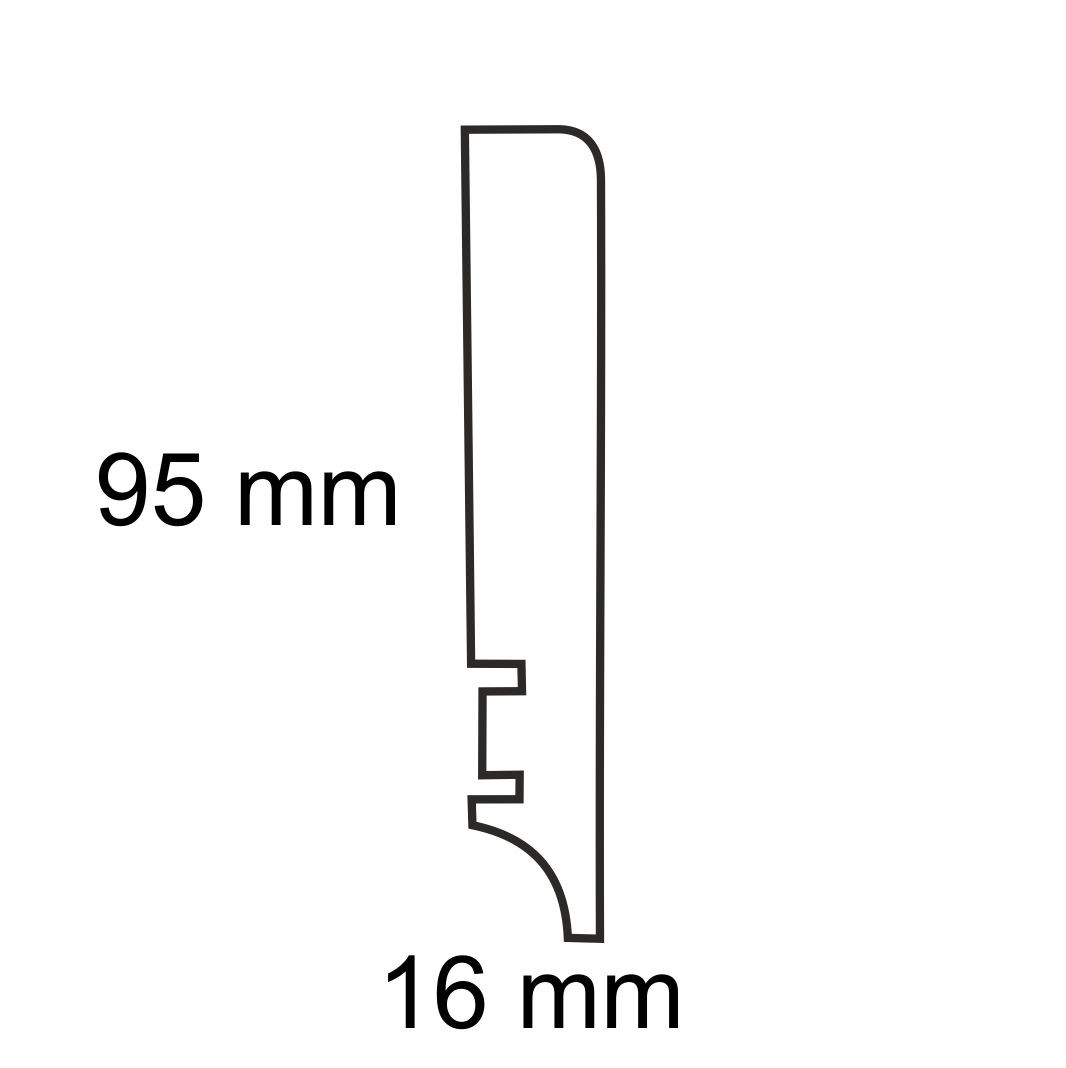 Listwa przypodłogowa drewniana lakierowana PW95 (220 cm x 9,5 cm x 1,6 cm) iglaste białe RAL 9010 półmat