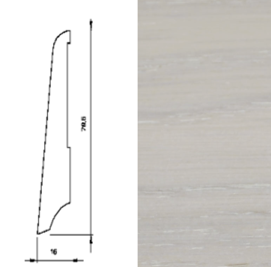 Drewniana listwa przypodłogowa lakierowana KS80 (240 cm x 7,9 cm x 1,6 cm) Dąb Biały lakier
