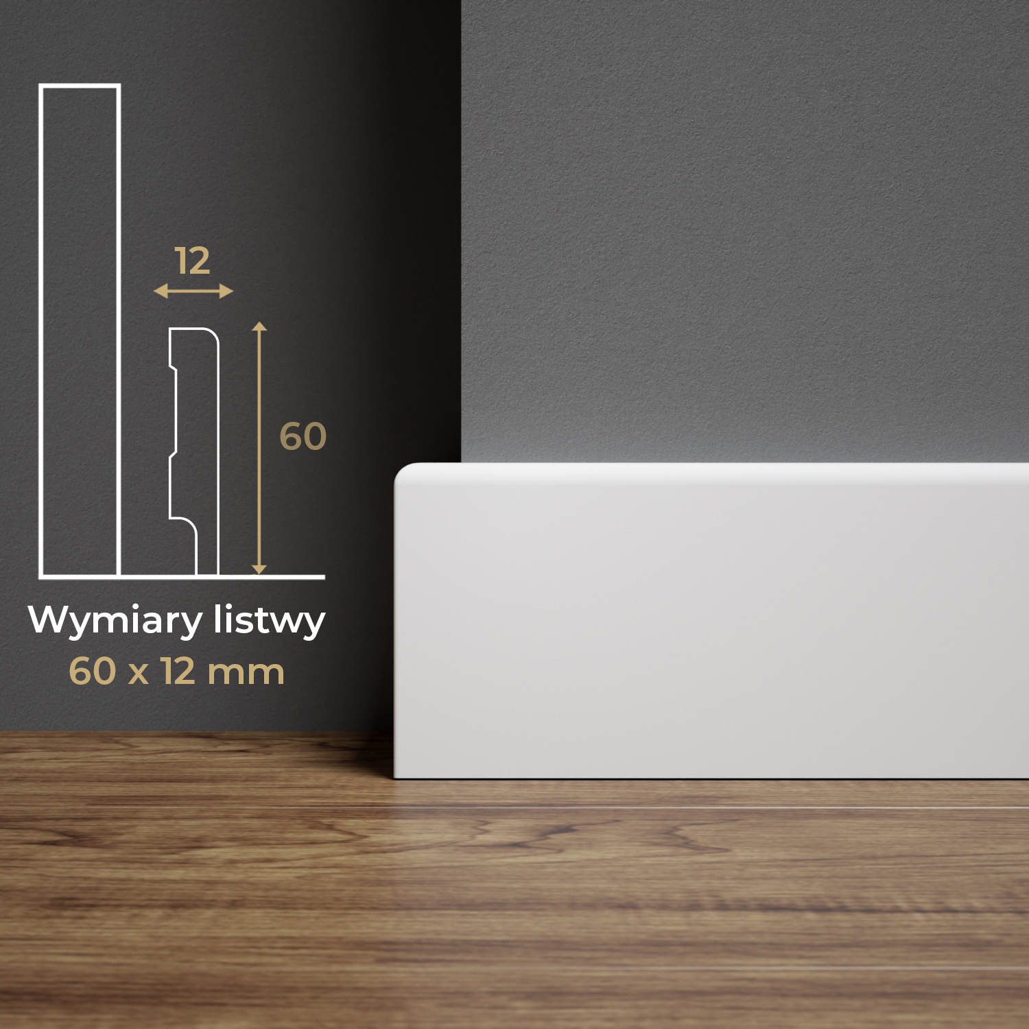 Listwa przypodłogowa MDF lakierowana biała z wodoodporną powłoką TRIO SLIM 6cm - ostatnie 18 metrów