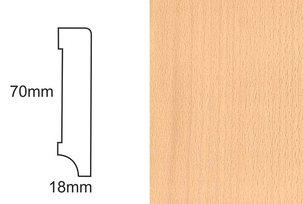 Listwa przypodłogowa fornirowana lakierowana CP70 R3 (240 cm x 7 cm x 1,8 cm) buk