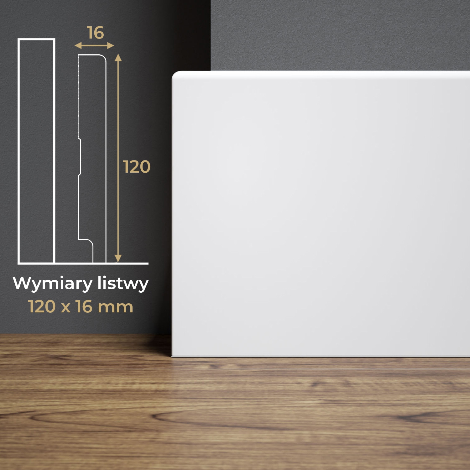 PRÓBKA 20 CM - Listwa przypodłogowa MDF lakierowana biała z wodoodporną powłoką TRIO 12cm