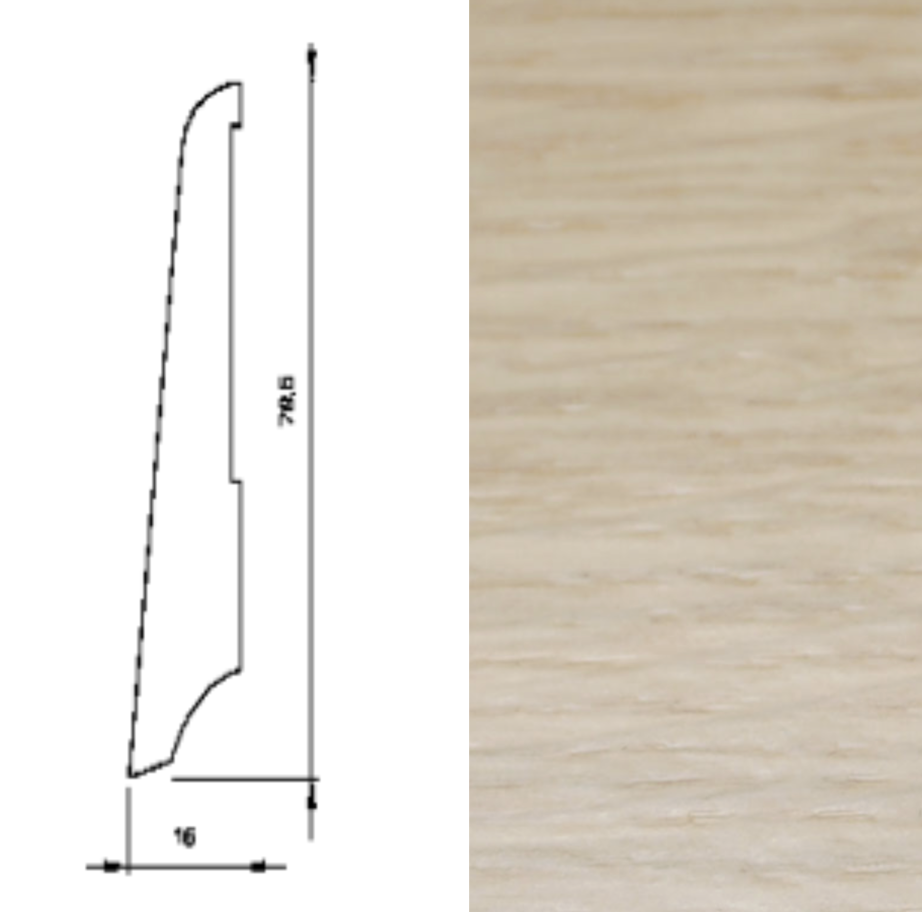 Drewniana listwa przypodłogowa olejowana KS80 (240 cm x 7,9 cm x 1,6 cm) Dąb Biały olej