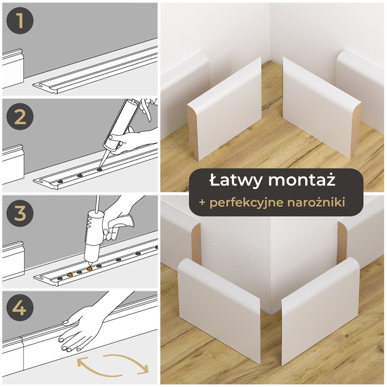 PRÓBKA 20 CM - Listwa przypodłogowa MDF lakierowana biała z wodoodporną powłoką SOLO 6cm