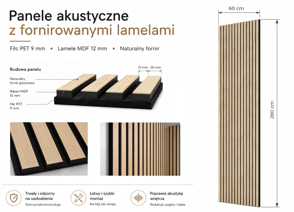 Lamele Fornirowane na filcu akustycznym - Jesion 60 x 280 cm pol_pl_Lamele-Fornirowane-na-filcu-akustycznym-Jesion-60-x-280-cm-3782_1