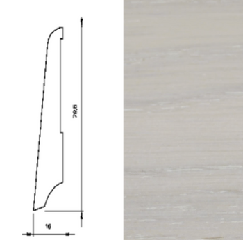 Drewniana listwa przypodłogowa lakierowana KS80 (240 cm x 7,9 cm x 1,6 cm) Dąb Biały lakier