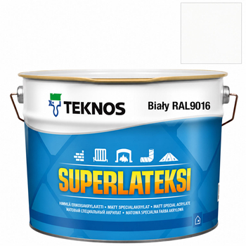 Teknos Superlateksi, matowa farba do boazerii, listew i sztukaterii, pojemność 0,9 L, kolor biały RAL9016