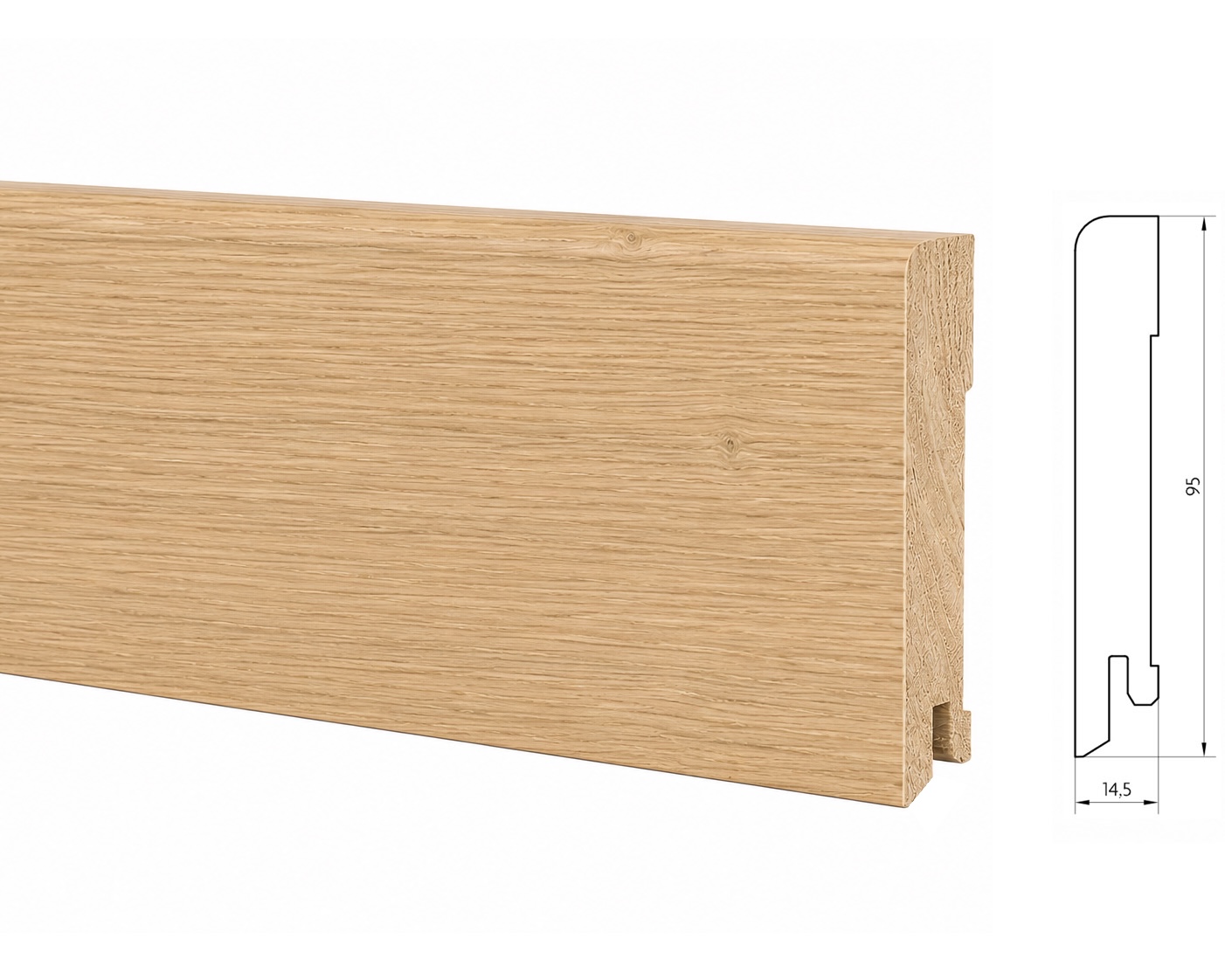 PRÓBKA 20 CM - Listwa przypodłogowa drewniana 95x15 mm - dąb lakierowany