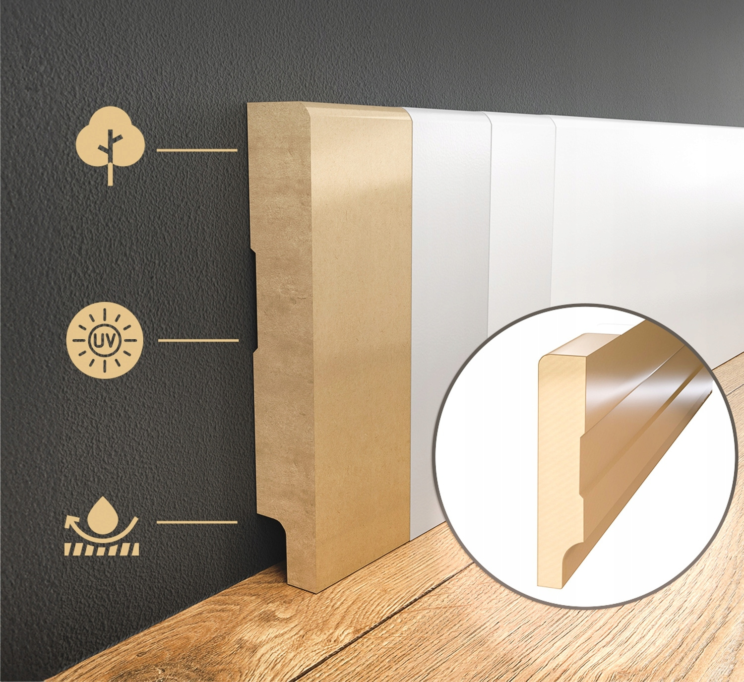 Listwa przypodłogowa MDF lakierowana biała z wodoodporną powłoką TRIO SLIM 6cm