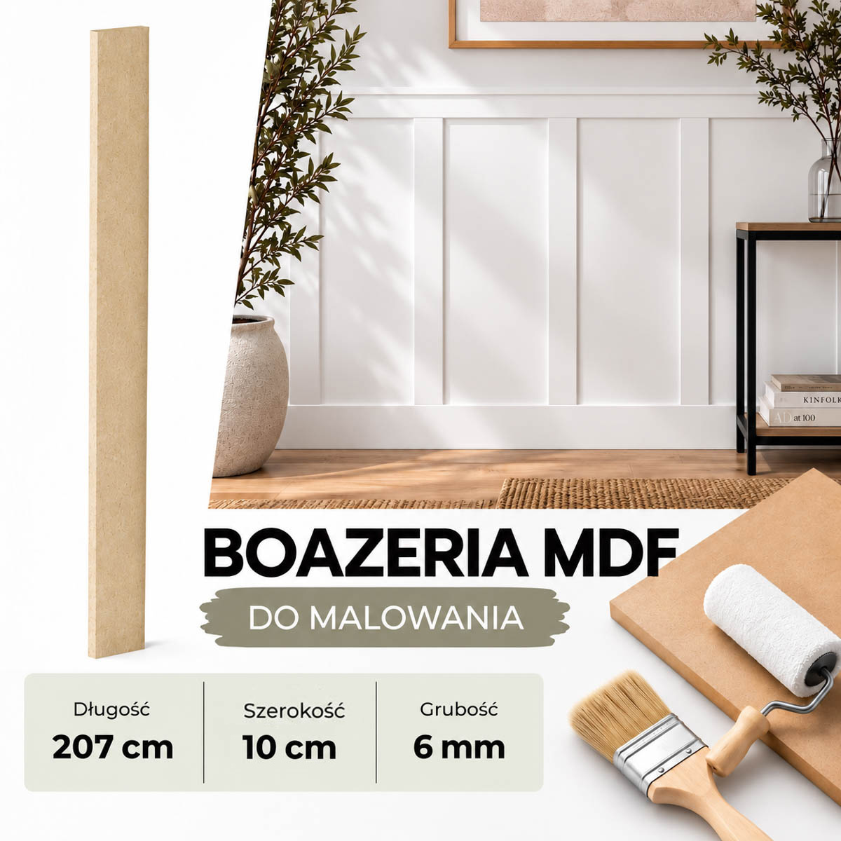 Listwa boazeryjna ELEGANT, boazeria ścienna MDF, do malowania