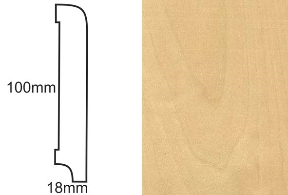 Listwa przypodłogowa fornirowana naturalną okleiną CP100 R10 nielakierowana (240 cm x 10 cm x 1,8 cm) brzoza
