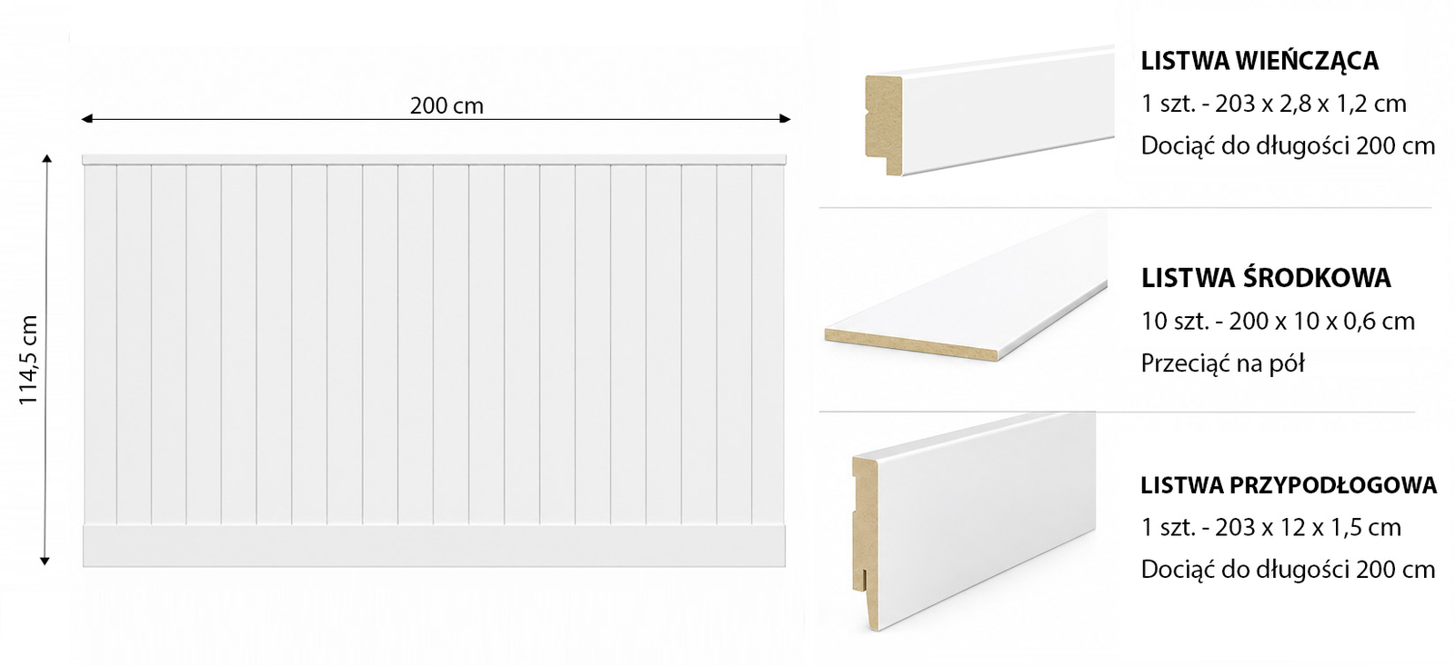 Boazeria ścienna AXIS do malowania - długość 200 cm, wysokość 114,5 cm + Farba Kaszmir
