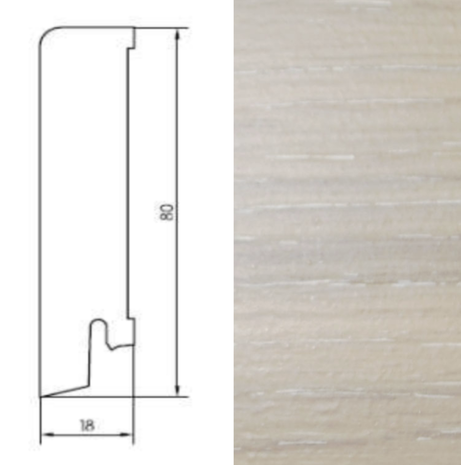 Drewniana listwa przypodłogowa lakierowana 80/18 (240 cm x 8 cm x 1,8 cm) Dąb Bryza 