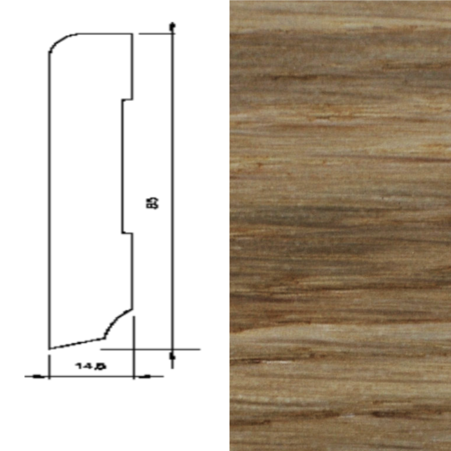 Drewniana listwa przypodłogowa lakierowana 60/16 (240 cm x 6 cm x 1,5 cm) Dąb Szczotka