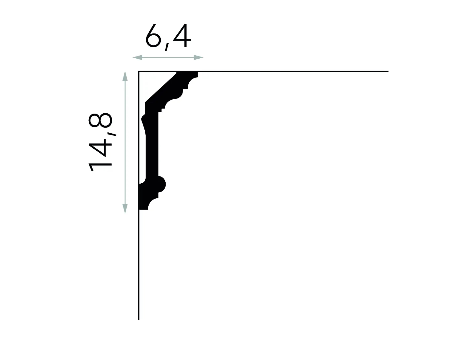 Listwa przysufitowa MDA072 biała wym. 200 x 6.4 x 14.8 cm, z ProFoam