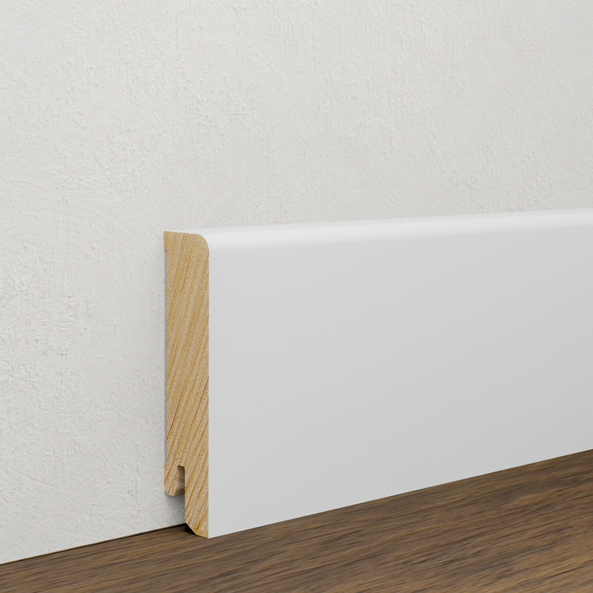 PRÓBKA 20 CM - Listwa przypodłogowa świerkowa 80x18 mm – biała Polyblend