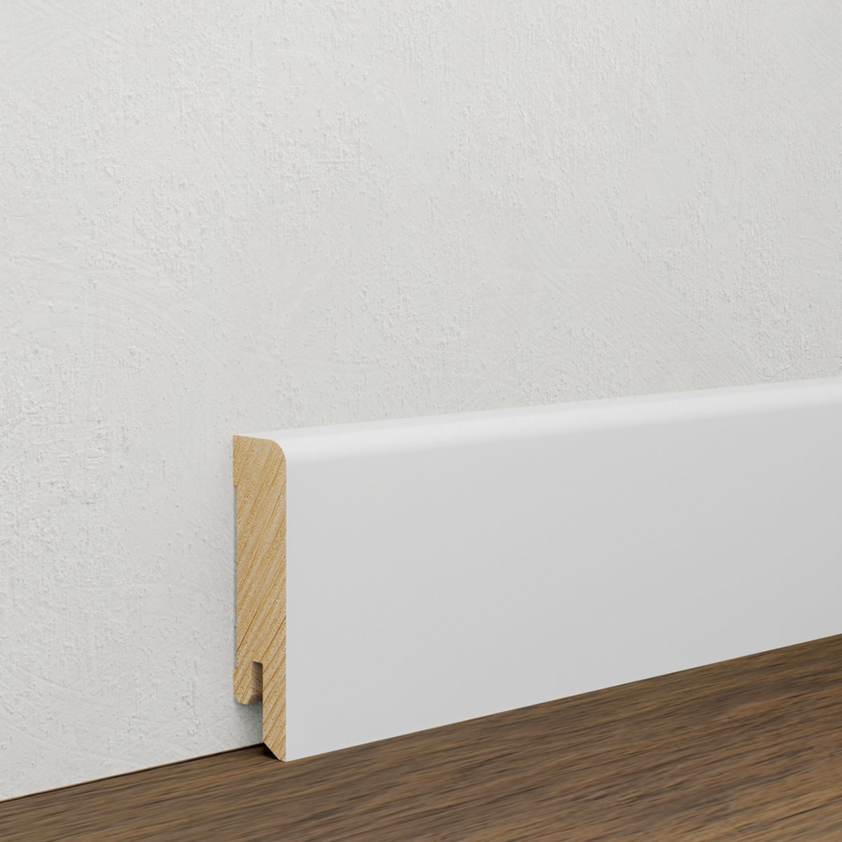 Listwa przypodłogowa świerkowa Premium biała, powłoka Polyblend, Pedross 6008 - 6cm