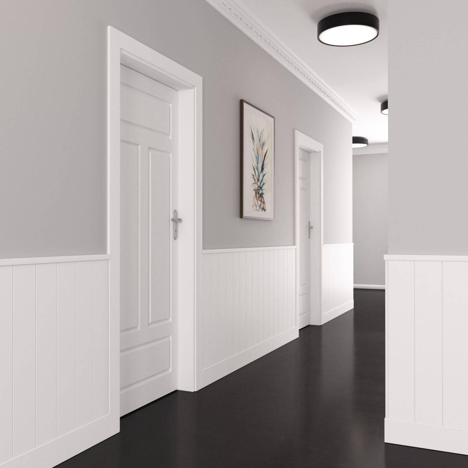 Boazeria angielska lakierowana MDF - zestaw listew boazeryjnych z listwą przypodłogową i wieńcem - długość 187,5 cm / wysokość 95 cm (model Nova Slim)