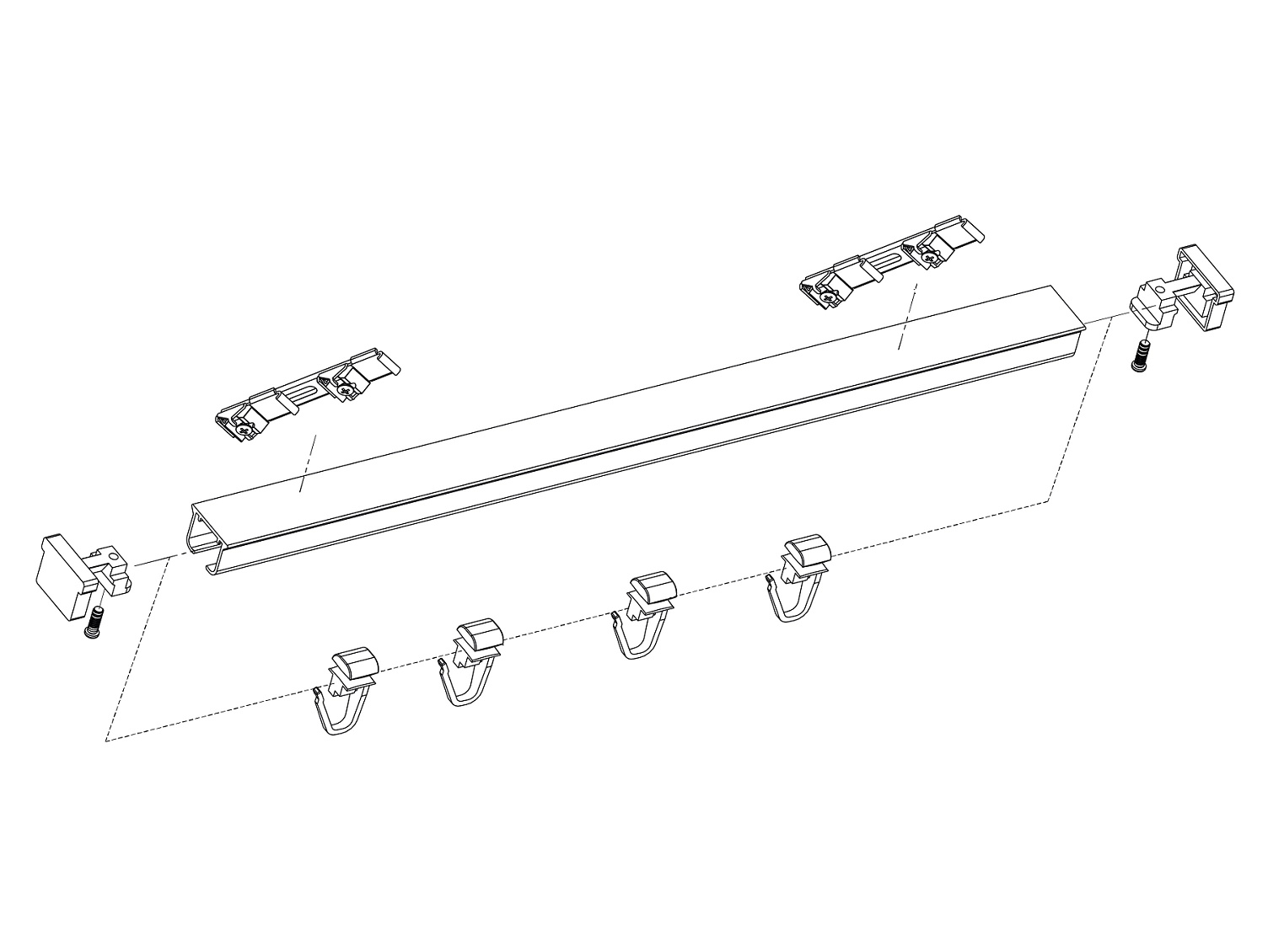 Zestaw karnisz sufitowy dwutorowy D100 z agrafkami, wym. 100 x 2 x 1.4 cm
