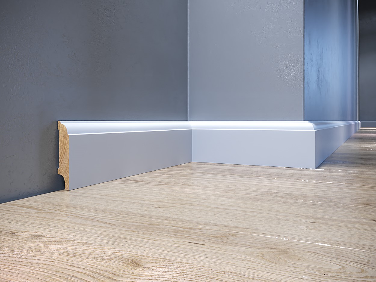 Listwa przypodłogowa drewniana lakierowana AGAT68 (240 cm x 6,8 cm x 1,6 cm) biały RAL 9003