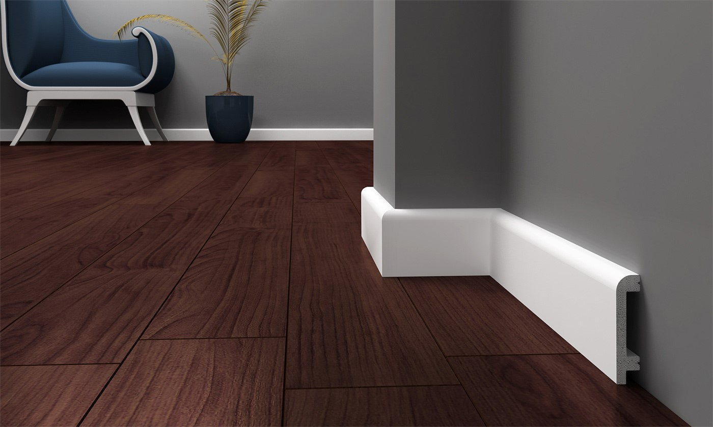 Listwa przypodłogowa Krome P8018 biała z polistyrenu (240 cm x 8 cm x 1,8 cm) wodoodporna