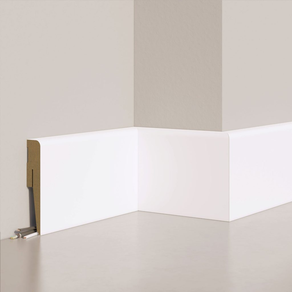 PRÓBKA 20 CM - Listwa przypodłogowa MDF TRIO R5, Biała Premium, 8cm