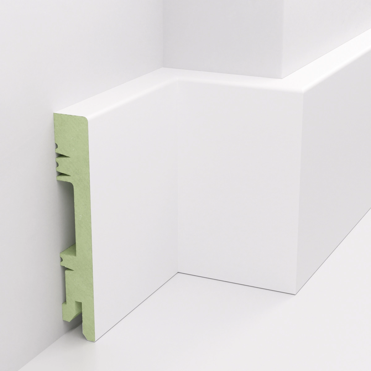 Próbka listwy przypodłogowej białej 10 cm MDF – widok z przodu