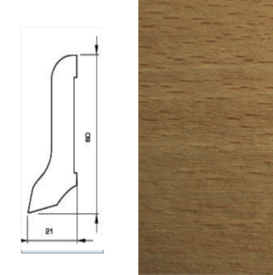 Drewniana listwa przypodłogowa lakierowana 60/22  (240 cm x 6 cm x 2,1 cm) Buk Jasny