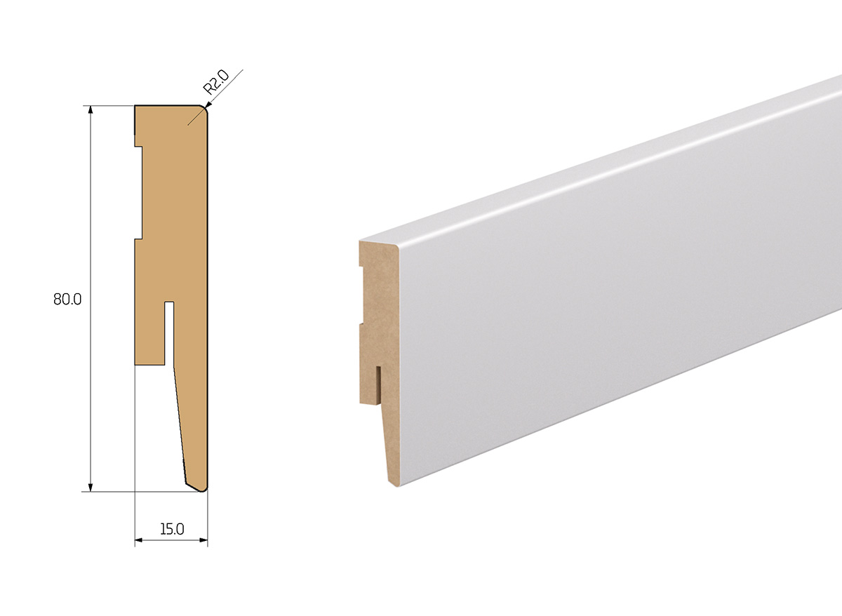 PRÓBKA 20 CM - Listwa przypodłogowa MDF - PRIMA 8cm - Biała Premium