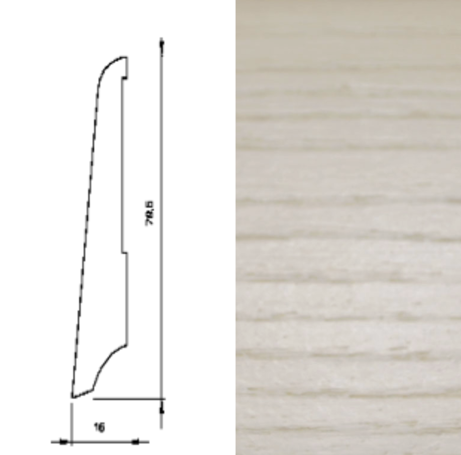 Drewniana listwa przypodłogowa olejowana KS80 (240 cm x 7,9 cm x 1,6 cm) Jesion Biały olej