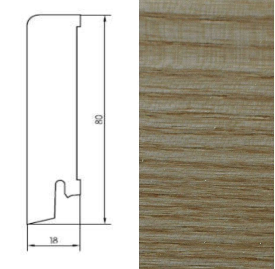 Drewniana listwa przypodłogowa lakierowana 80/18 (240 cm x 8 cm x 1,8 cm) Jesion