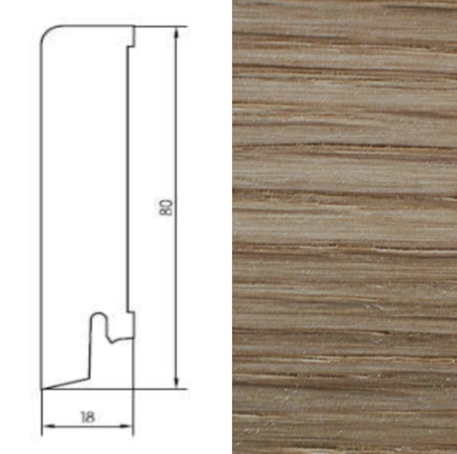 Drewniana listwa przypodłogowa olejowana 80/18 (240 cm x 8 cm x 1,8 cm) Dąb Szczotka Olej