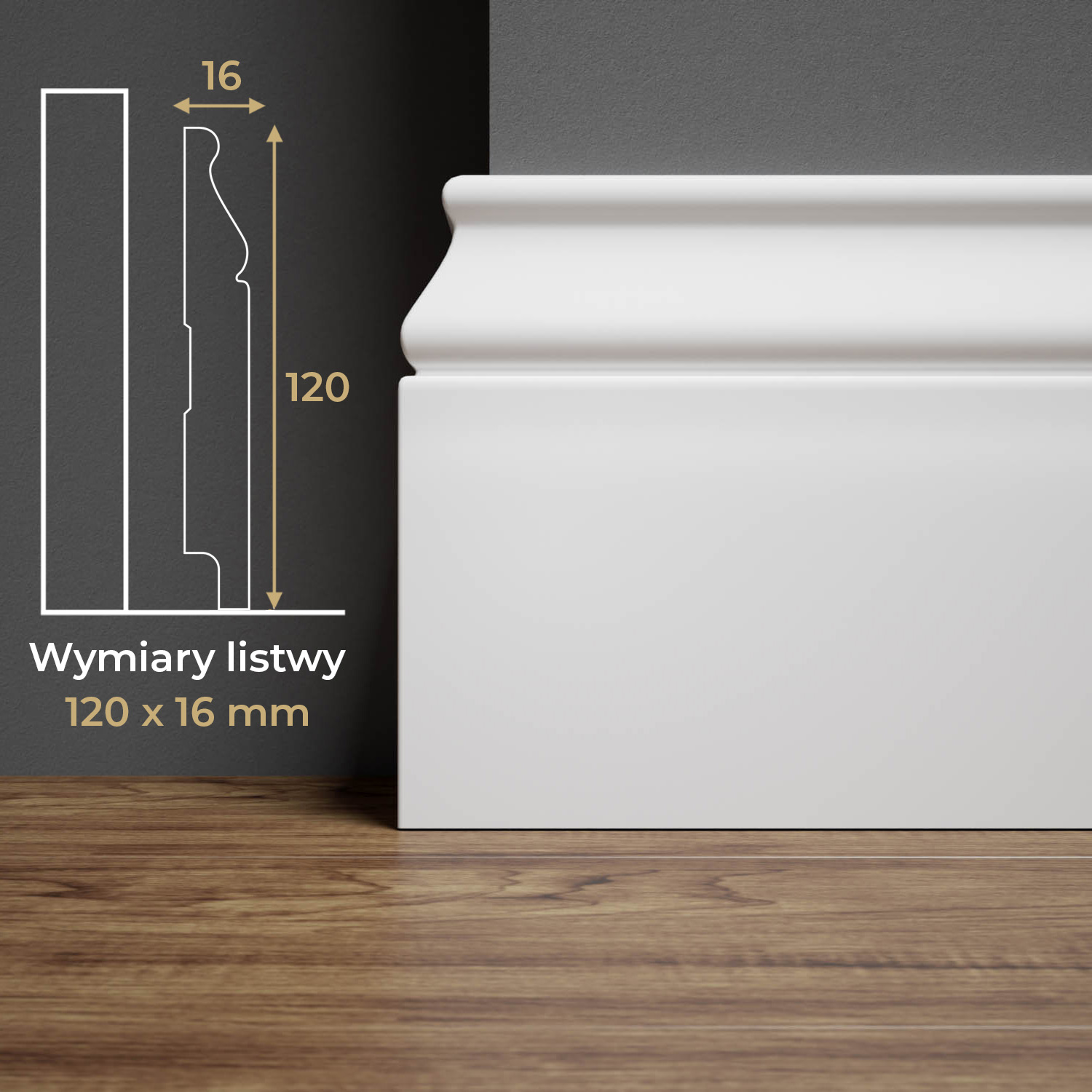 PRÓBKA 20 CM - Listwa przypodłogowa MDF lakierowana biała z wodoodporną powłoką SANTI 12cm