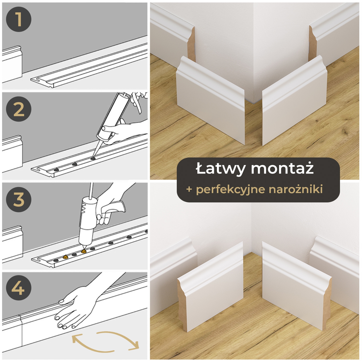 Narożnik wewnętrzny do listwy przypodłogowej lakierowany biały z wodoodporną powłoką HAVANA 12cm