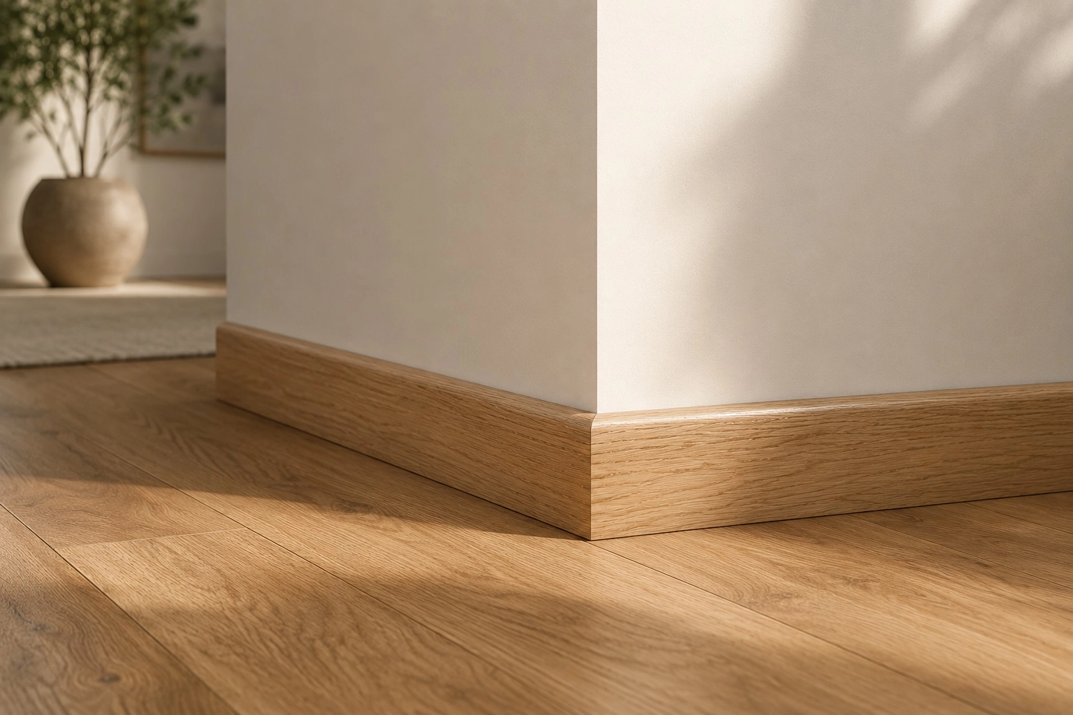 Dębowa listwa przypodłogowa 70x15 mm z widocznym zaoblonym profilem